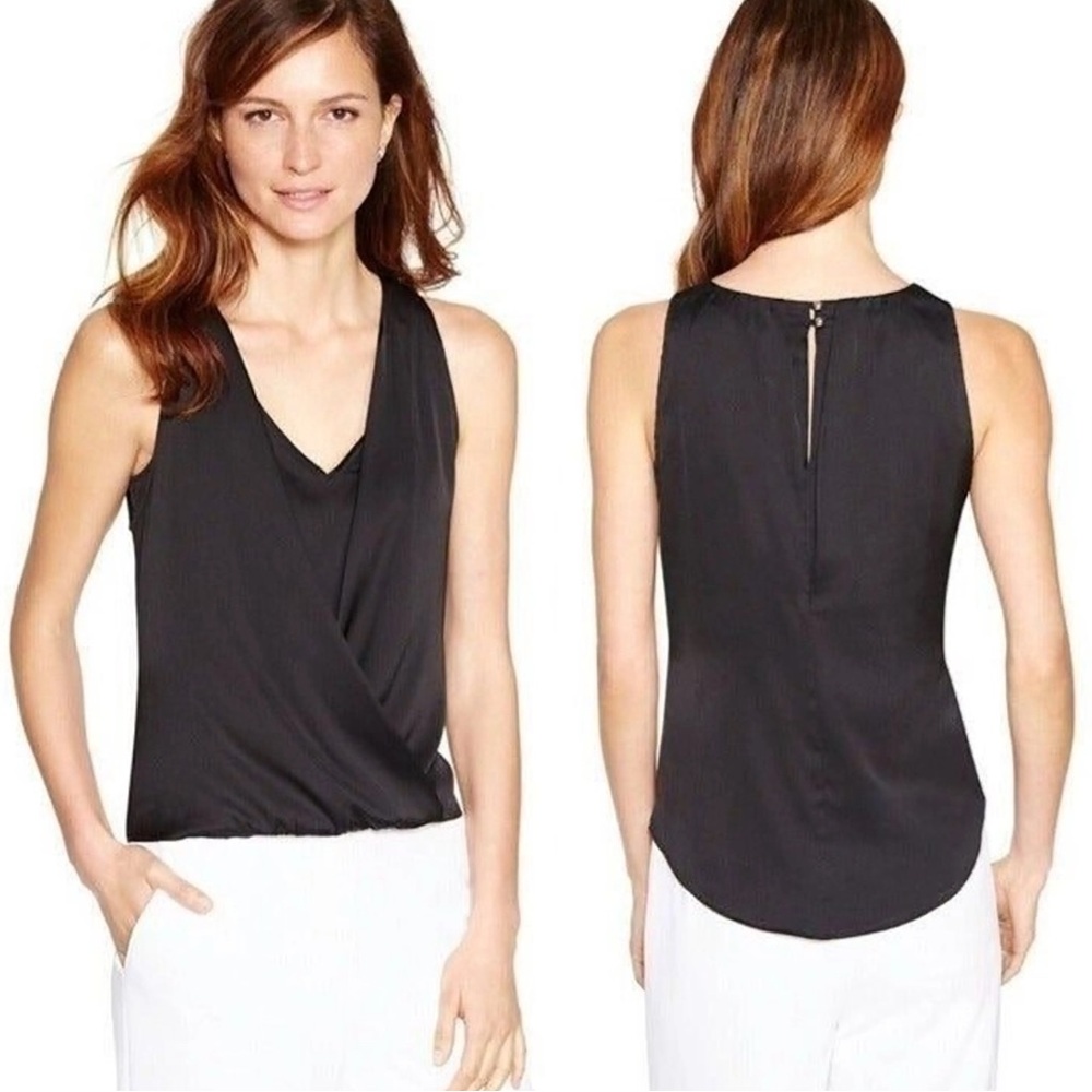 White House Black Market Black Drape Sleeveless Blouse